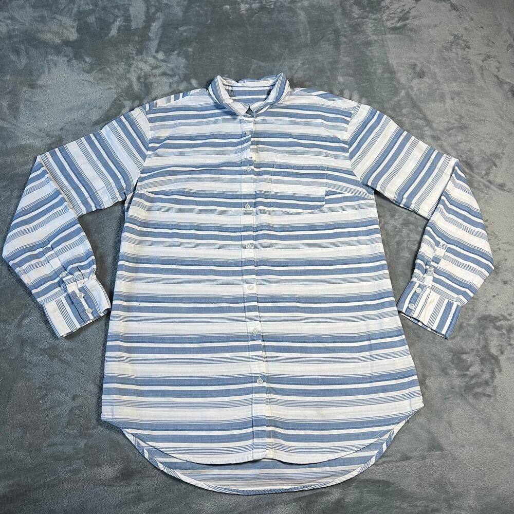 a new day Stripe Button Down Shirt Size L Cotton Nautical Coastal Casual Classic